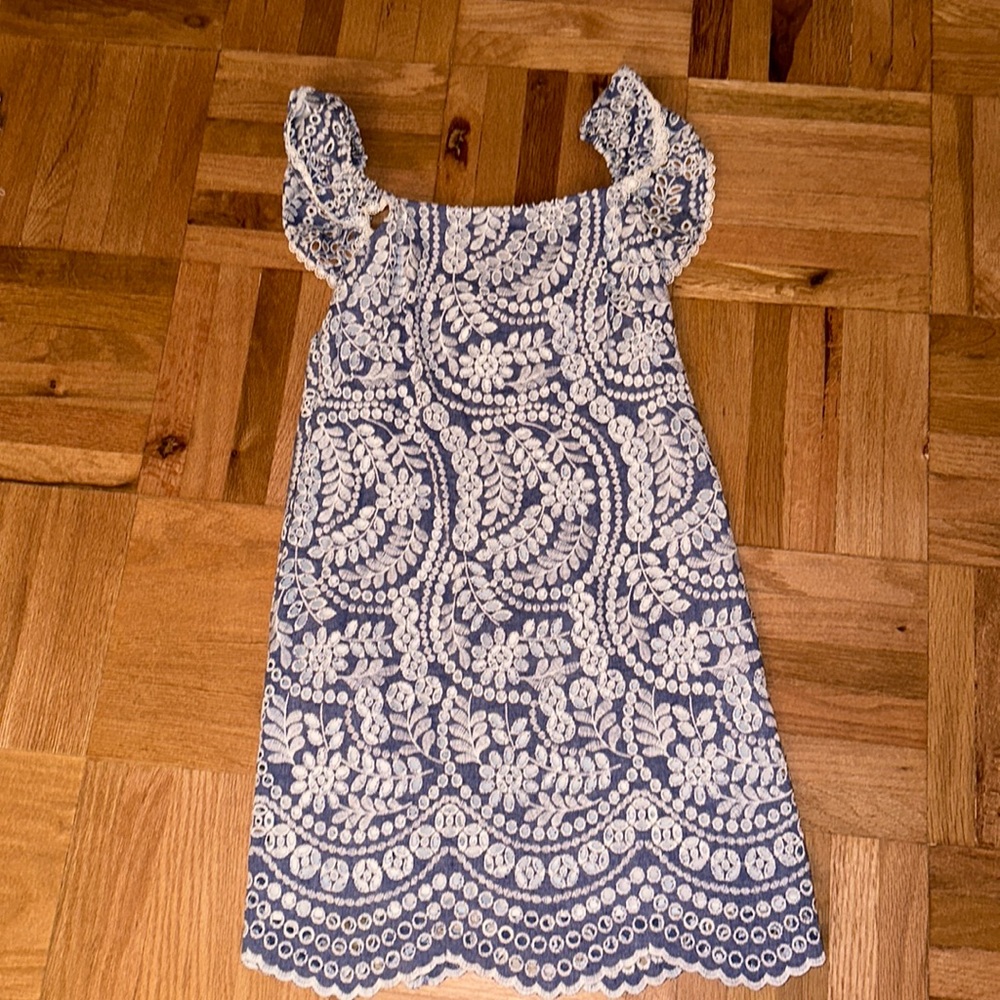 Alice and Olivia blue and white eyelet dress